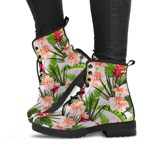 Heliconia Hibiscus Leaves Pattern Leather Boots