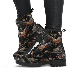 Japanese Crane Pattern Background Leather Boots