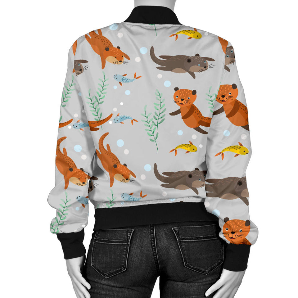 Swimming Fish Otter Pattern Women Bomber Jacket