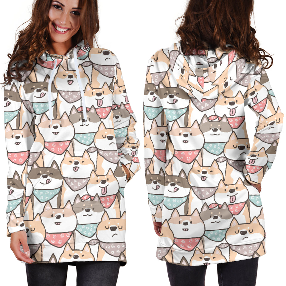 Shiba Inu Pattern Women Hoodie Dress