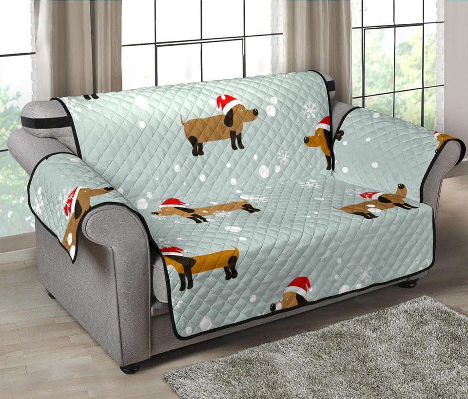 Dachshund Chirstmas Pattern Loveseat Couch Cover Protector