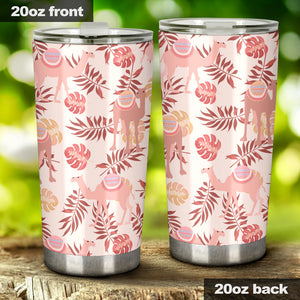 Pink Camel Leaves Pattern Tumbler