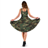 Green Camo Camouflage Honeycomb Pattern Sleeveless Midi Dress