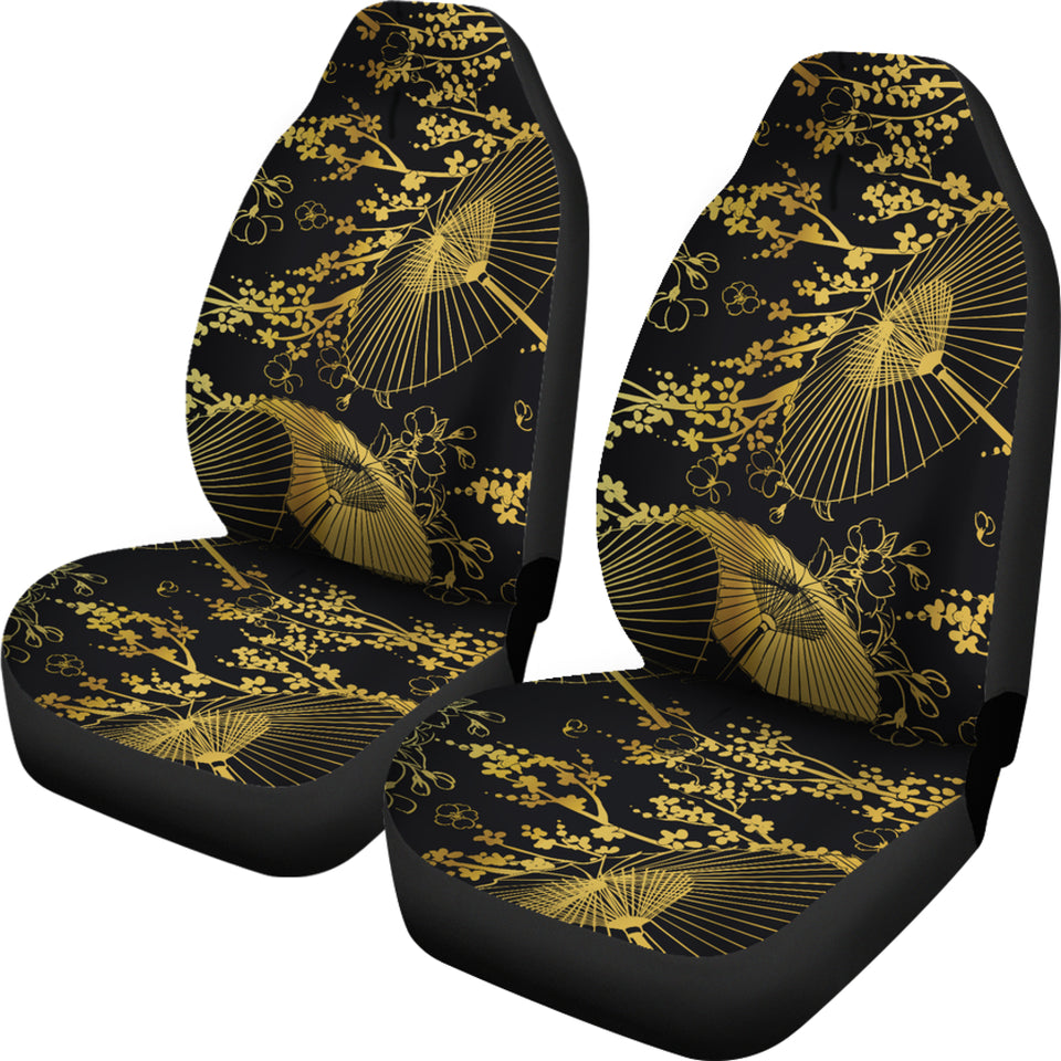 Gold Fan Flower Japanese Pattern Universal Fit Car Seat Covers