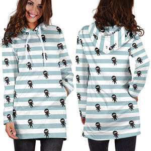 Ninja Pattern Stripe Background Women Hoodie Dress