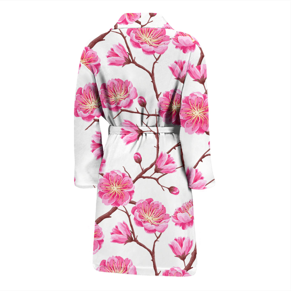 Pink Sakura Pattern Men Bathrobe