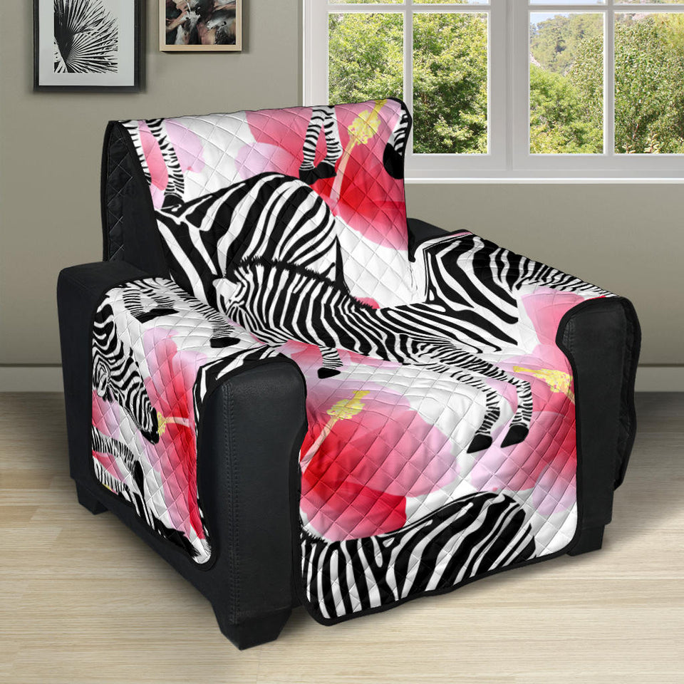 Zebra Red Hibiscus Pattern Recliner Cover Protector