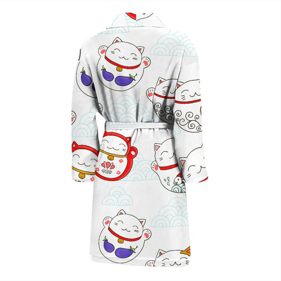 Meneki Neko Lucky Cat Pattern Men Bathrobe