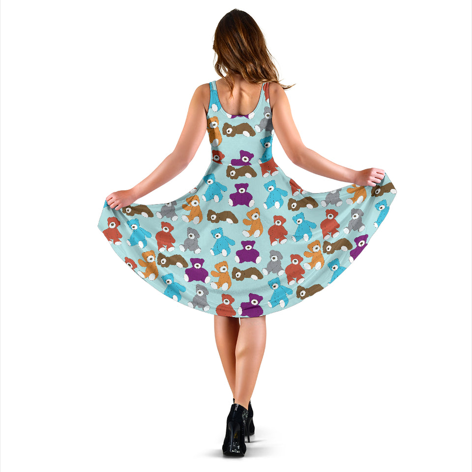 Teddy Bear Pattern Print Design 03 Sleeveless Midi Dress