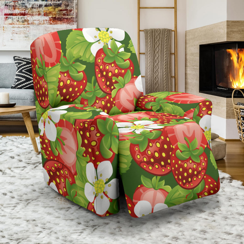 Strawberry Leaves Flower Pattern Recliner Chair Slipcover