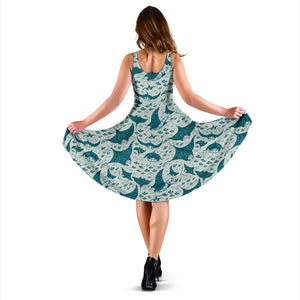 Stingray Pattern Print Design 01 Sleeveless Midi Dress