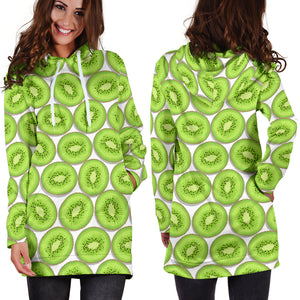 Sliced Kiwi Pattern Background Women Hoodie Dress