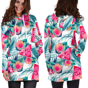 Watermelon Flower Pattern Women Hoodie Dress