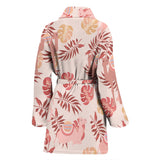 Pink Camel Leaves Pattern Women Bathrobe