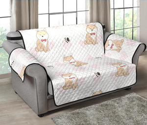 Cute Shiba Inu Heart Pattern Loveseat Couch Cover Protector