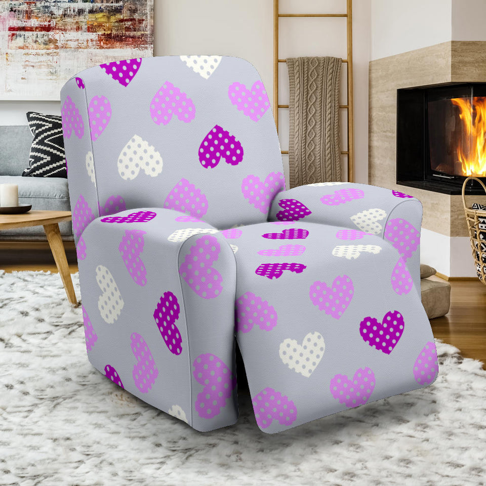 Heart Purple Pokka Dot Pattern Recliner Chair Slipcover