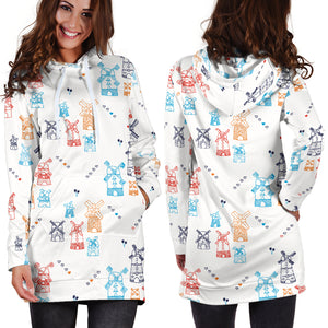 Hand Drawn Windmill Pattern Women Hoodie Dress