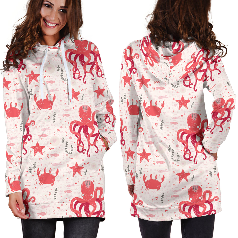 Octopus  Crab Starfish Pattern Women Hoodie Dress