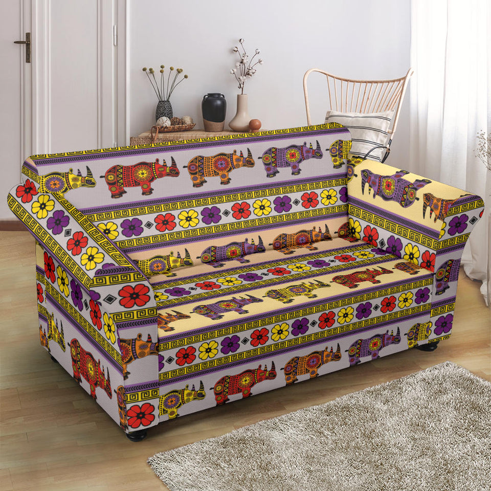 Rhino African Afro Dashiki Adinkra Kente Pattern Loveseat Couch Slipcover