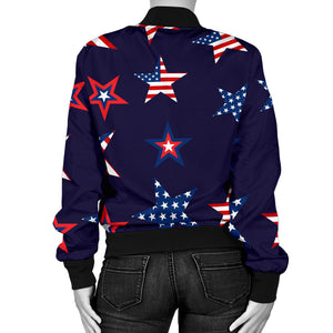 USA Star Pattern Theme Women Bomber Jacket