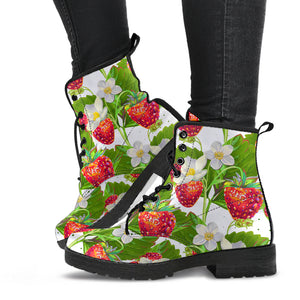 Strawberry Pattern Leather Boots