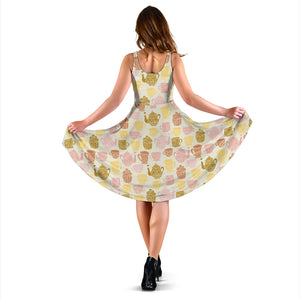 Tea pots Pattern Print Design 02 Sleeveless Midi Dress