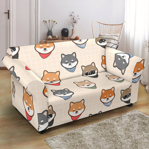 Shiba Inu Head Pattern Loveseat Couch Slipcover