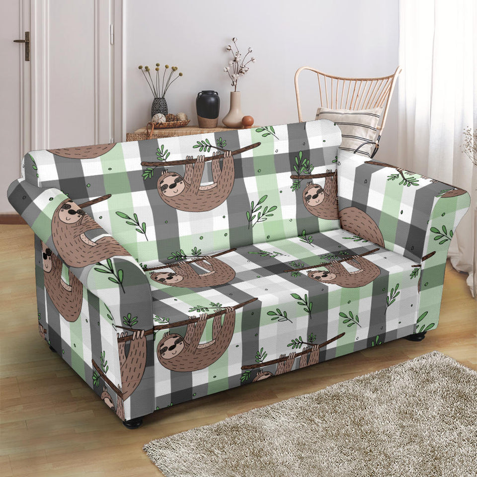 Sloth Pattern Stripe Background Loveseat Couch Slipcover