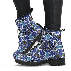 Blue Arabic Morocco Pattern Leather Boots