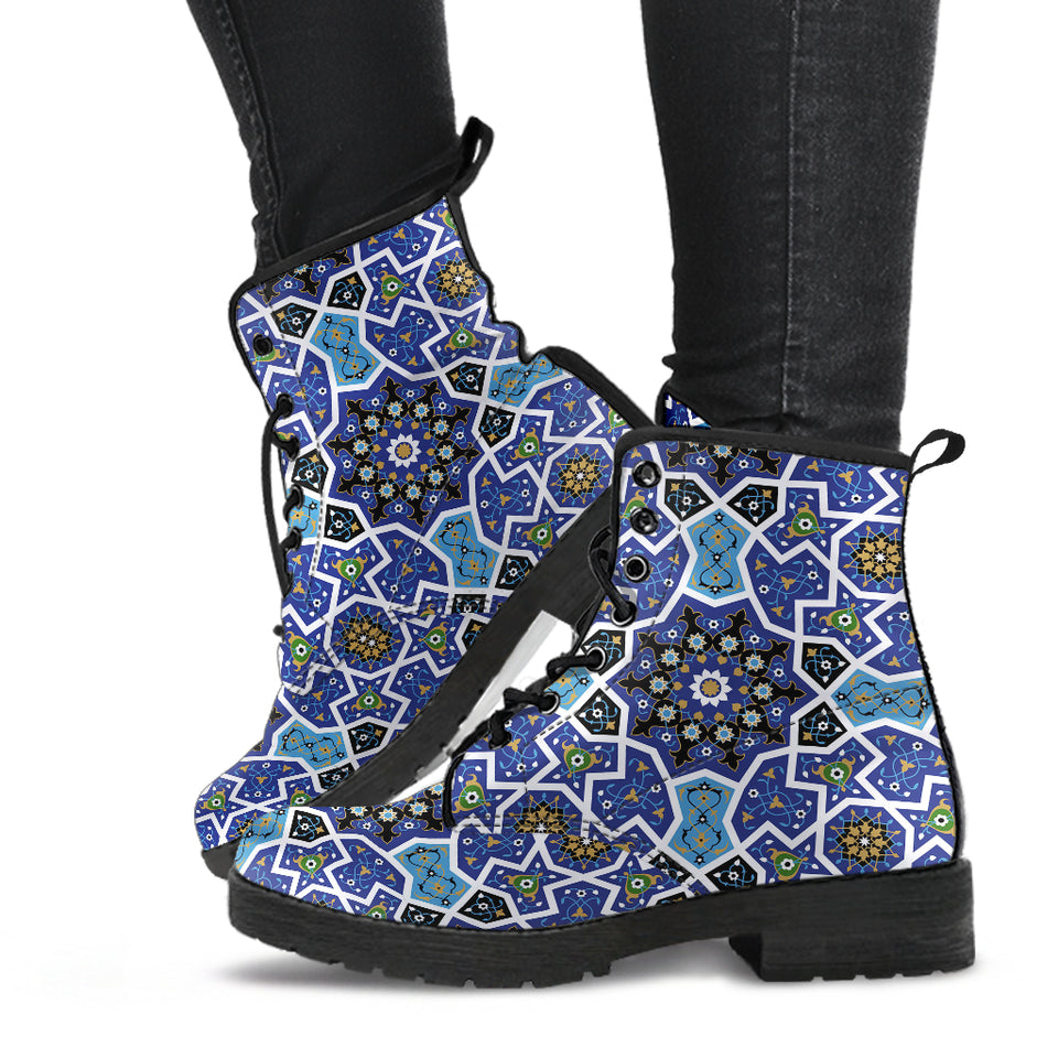 Blue Arabic Morocco Pattern Leather Boots