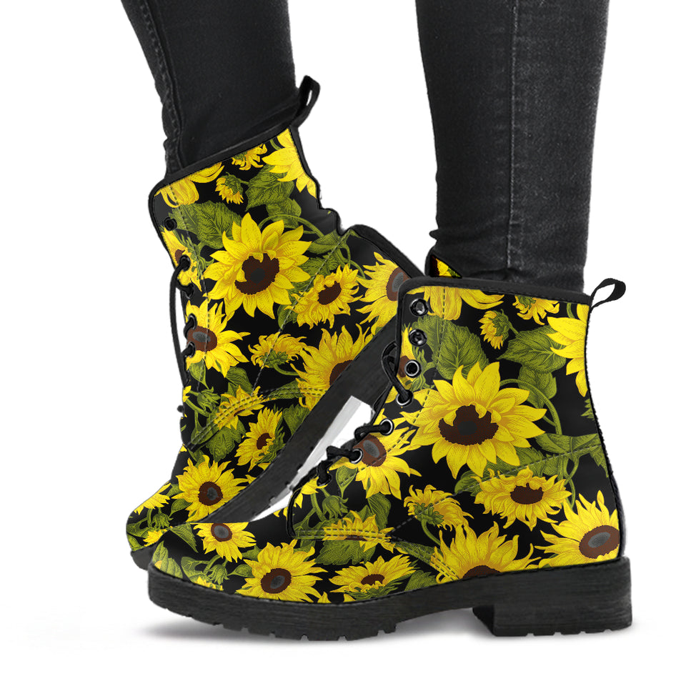 Sunflower Theme Pattern  Leather Boots
