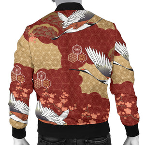 Japanese Crane Theme Pattern Men Bomber Jacket