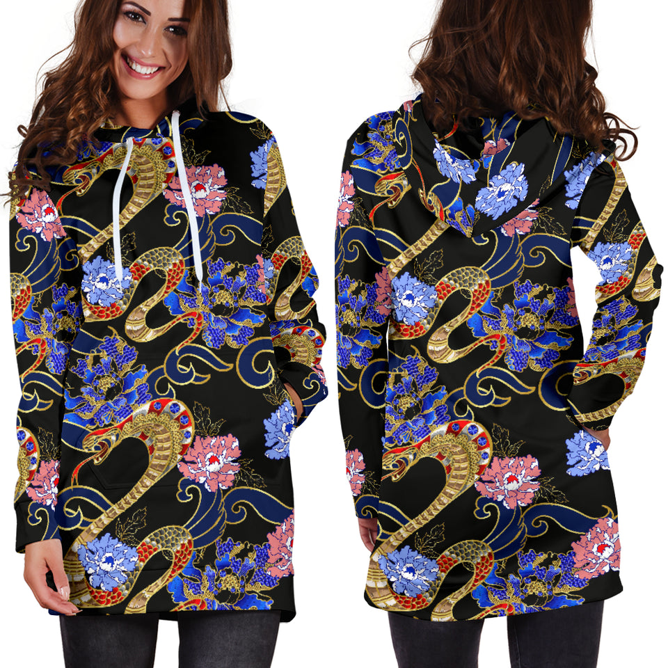 Snake Flower Pattern Women Hoodie Dress