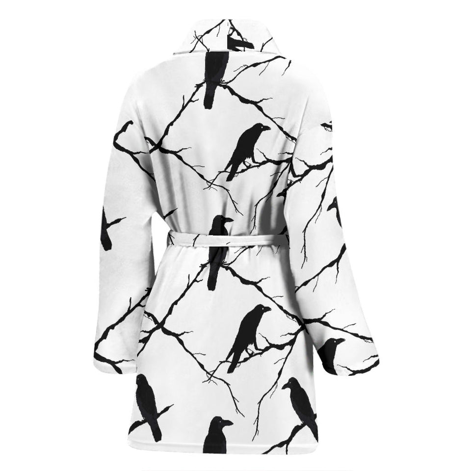 Crow Pattern Background Women Bathrobe