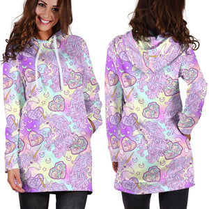 Unicorn Heart Pattern Women Hoodie Dress