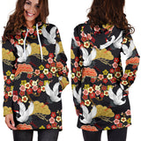 Japanese Crane Pattern Women Hoodie Dress