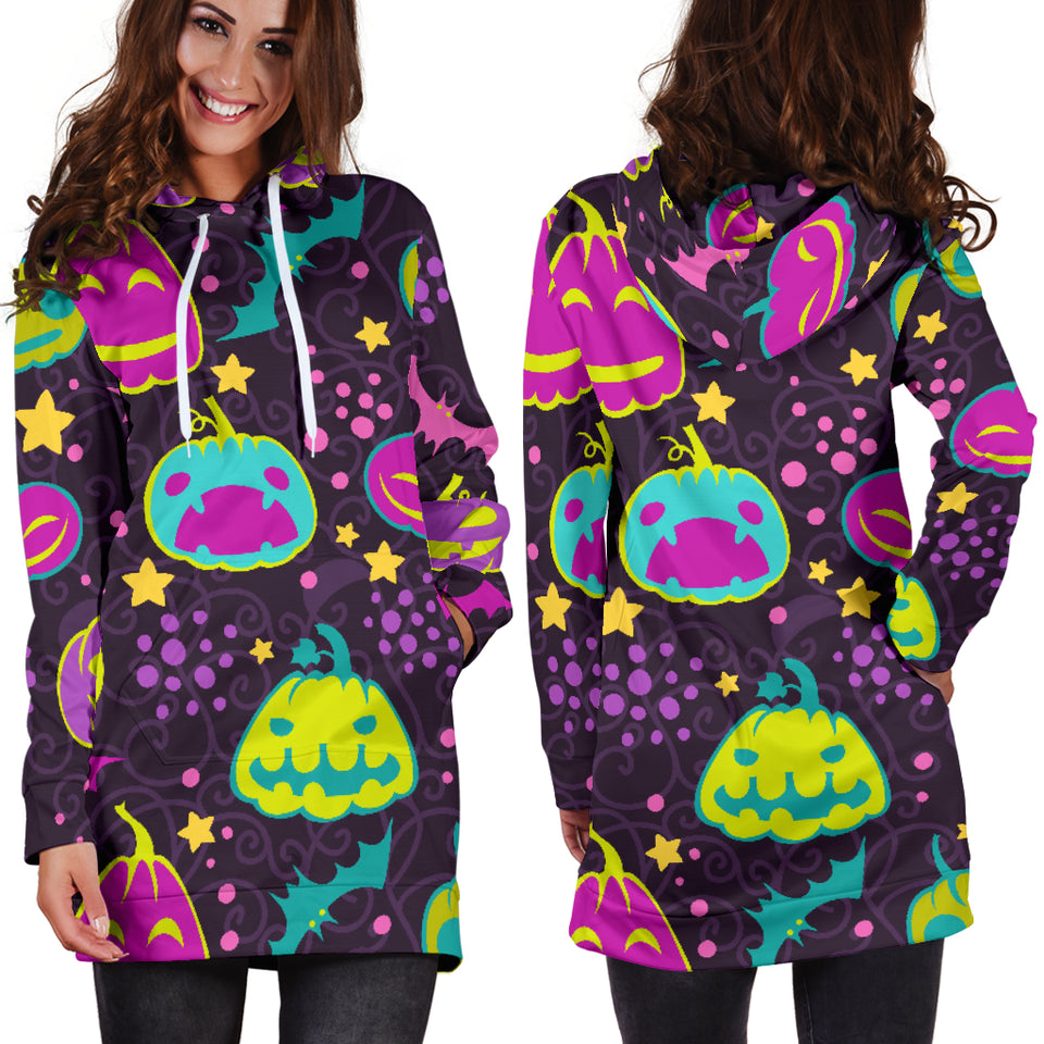 Halloween Pumpkin Bat Pattern Women Hoodie Dress