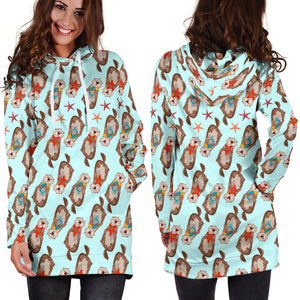 Otter Pattern Background Women Hoodie Dress