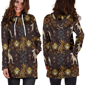 Kangaroo Aboriginal Theme Pattern  Women Hoodie Dress