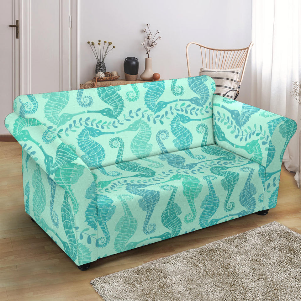 Seahorse Green Pattern Loveseat Couch Slipcover