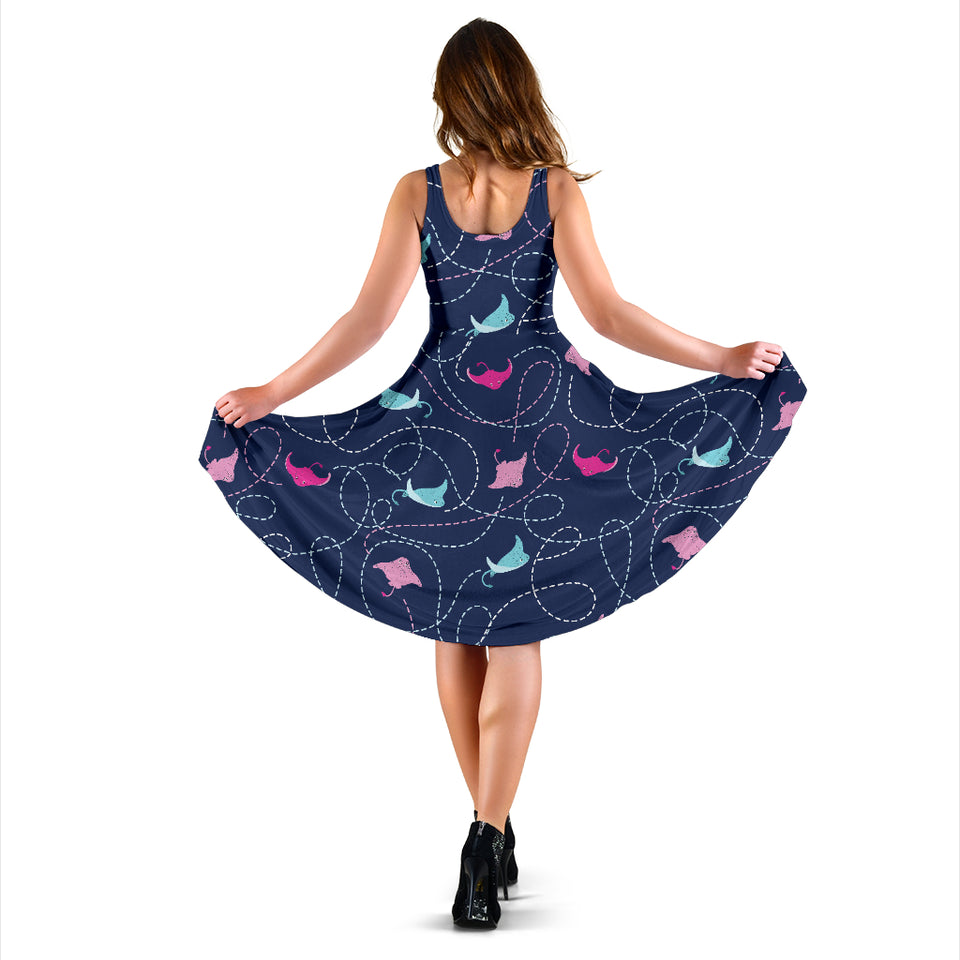 Stingray Pattern Print Design 05 Sleeveless Midi Dress