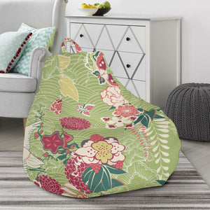 Japanese Crane Green Theme Pattern Bean Bag Cover