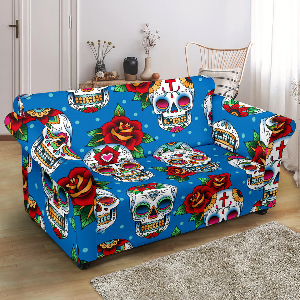 Suger Skull Rose Pattern Loveseat Couch Slipcover