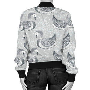 Swan Gray Pattern Women Bomber Jacket