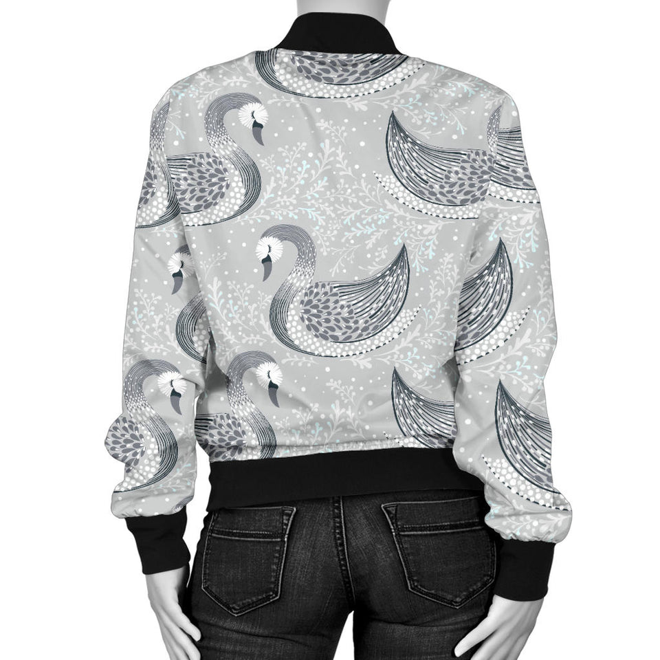 Swan Gray Pattern Women Bomber Jacket