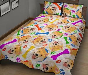 Shiba Inu Paw Bone Pattern Quilt Bed Set