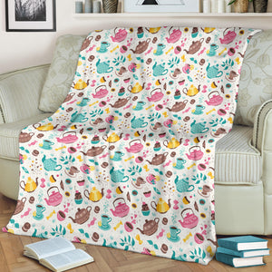Tea pots Pattern Print Design 05 Premium Blanket