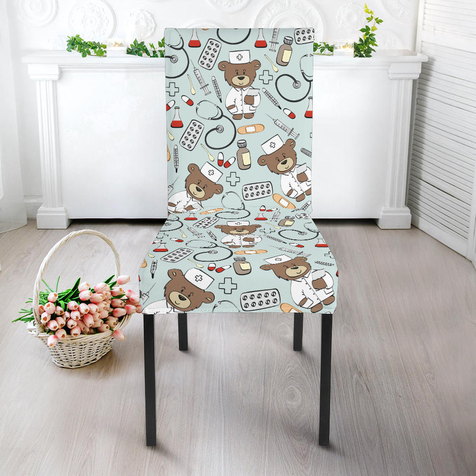 Teddy Bear Pattern Print Design 02 Dining Chair Slipcover