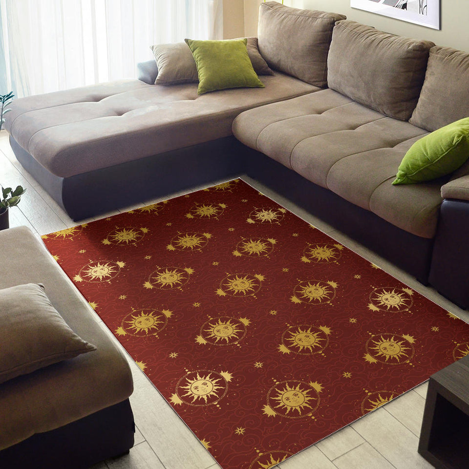 Sun Pattern Red Background Area Rug