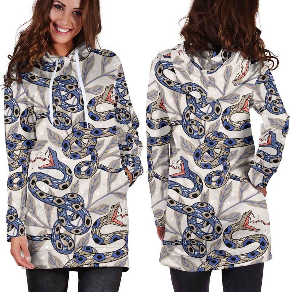 Snake Leaves Pattern Women Hoodie Dress